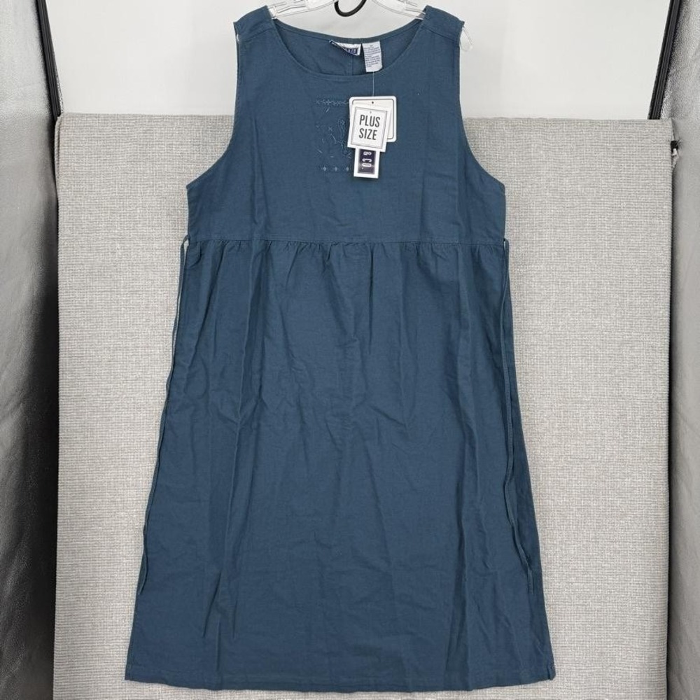 Erika II & Co Dress Womens 2X Green Sundress Long Sleeveless Overall Embroidered